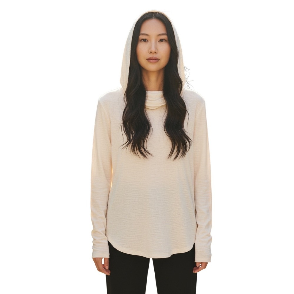 Vince Ivory Slub Knit Long Sleeve Hoodie Pullover Cream M